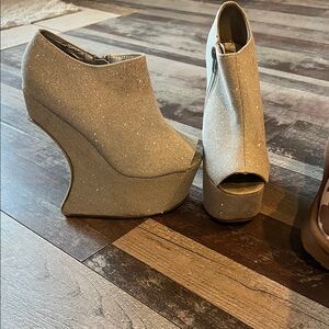 Chic Glitter Wedge Heel Peep-Toe Ankle Boots